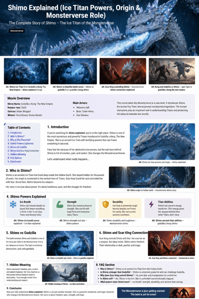 Shimo explained image showing the Ice Titan from Godzilla x Kong The New Empire using freezing powers