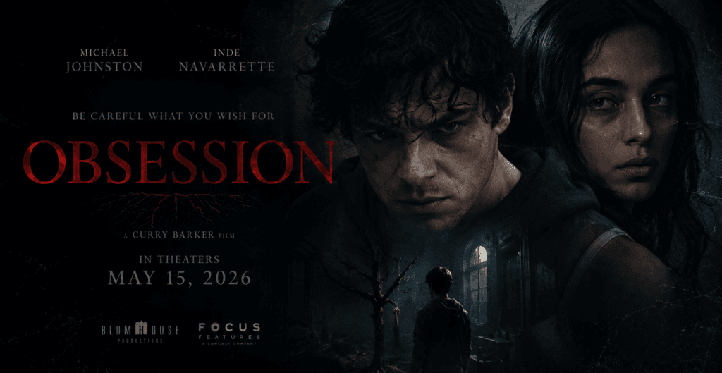 Dark cinematic Obsession banner featuring emotionally intense characters, horror atmosphere, and supernatural psychological tension.
