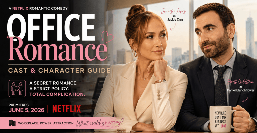 Office Romance Cast and Character Guide featuring Jennifer Lopez and Brett Goldstein