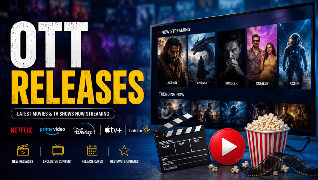 OTT Releases category banner featuring streaming movies, TV shows, digital premieres, and entertainment platforms