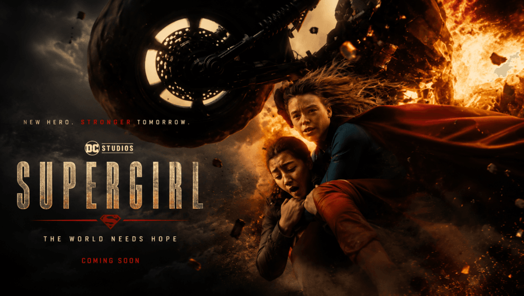 Supergirl in the opening scene of the 2026 movie, explaining why the introduction was changed from the original script.