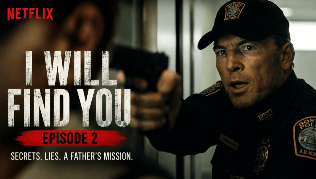 Police officer points a gun during a tense scene in I Will Find You Episode 2 Explained on Netflix