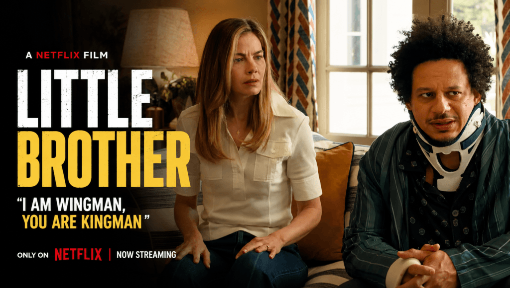 John Cena and Eric André in a dramatic scene from Netflix's Little Brother (2026), featuring the brothers during an emotional confrontation.