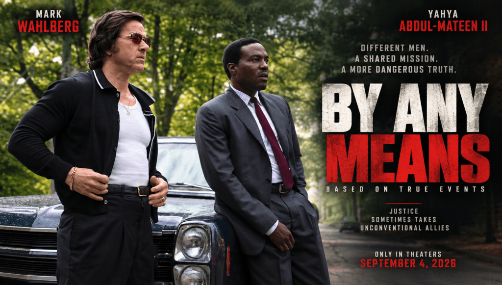 By Any Means 2026 movie featuring Mark Wahlberg and Yahya Abdul-Mateen II
