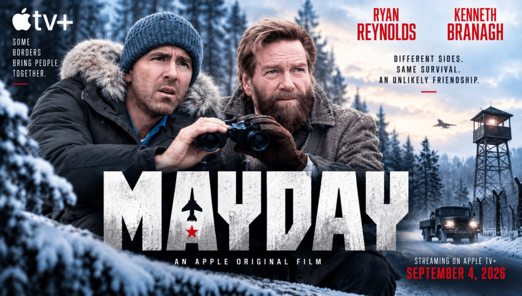 Mayday 2026 movie banner featuring Ryan Reynolds and Kenneth Branagh